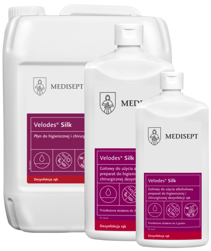 MEDISEPT VELODES SILK <br />
płyn do higienicznej <br />
i chirurgicznej dezynfekcji rąk