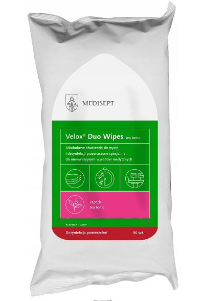 MEDISEPT VELOX DUO WIPES <br />
chusteczki do szybkiej dezynfekcji powierzchni